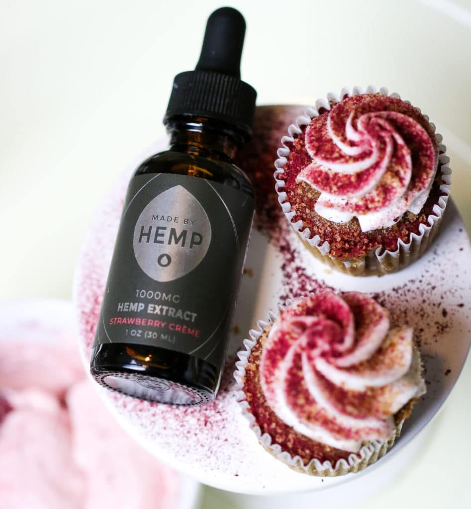cbd infused cupcakes with strawberry creme tincture from made by hemp