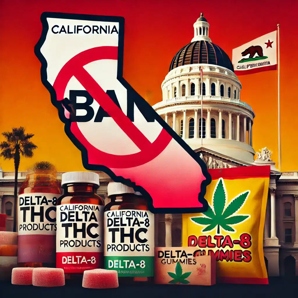 -California-banning-Delta-8-THC-products.-The-image-should-include-a-map-of-California-with-a-bold-ban-symbol