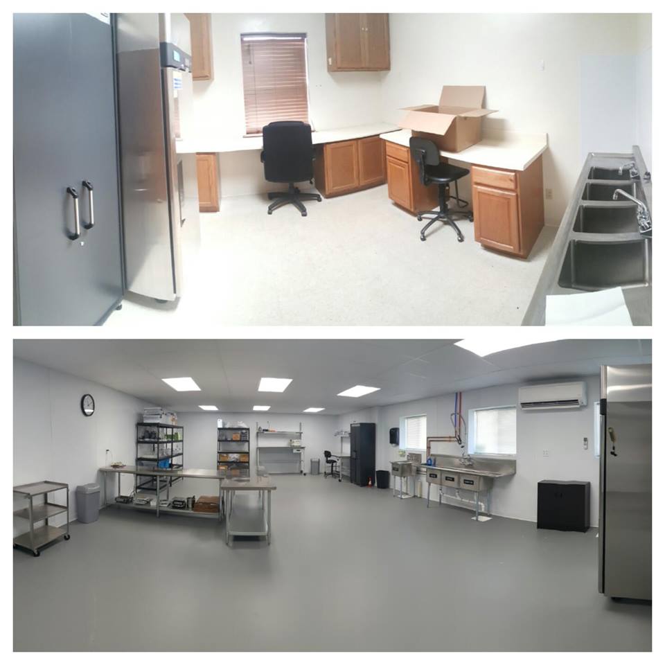 Made By Hemp production lab, before and after - from a small room to a professional facility